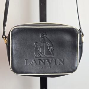 Lanvin Calfskin Leather Nomad Crossbody Purse Bag Black Contrast Piping Luxury